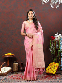 Thumbnail for Lorenvalley Fashion Pink Cotton Woven Design with Zari Weaving Design Saree - Distacart