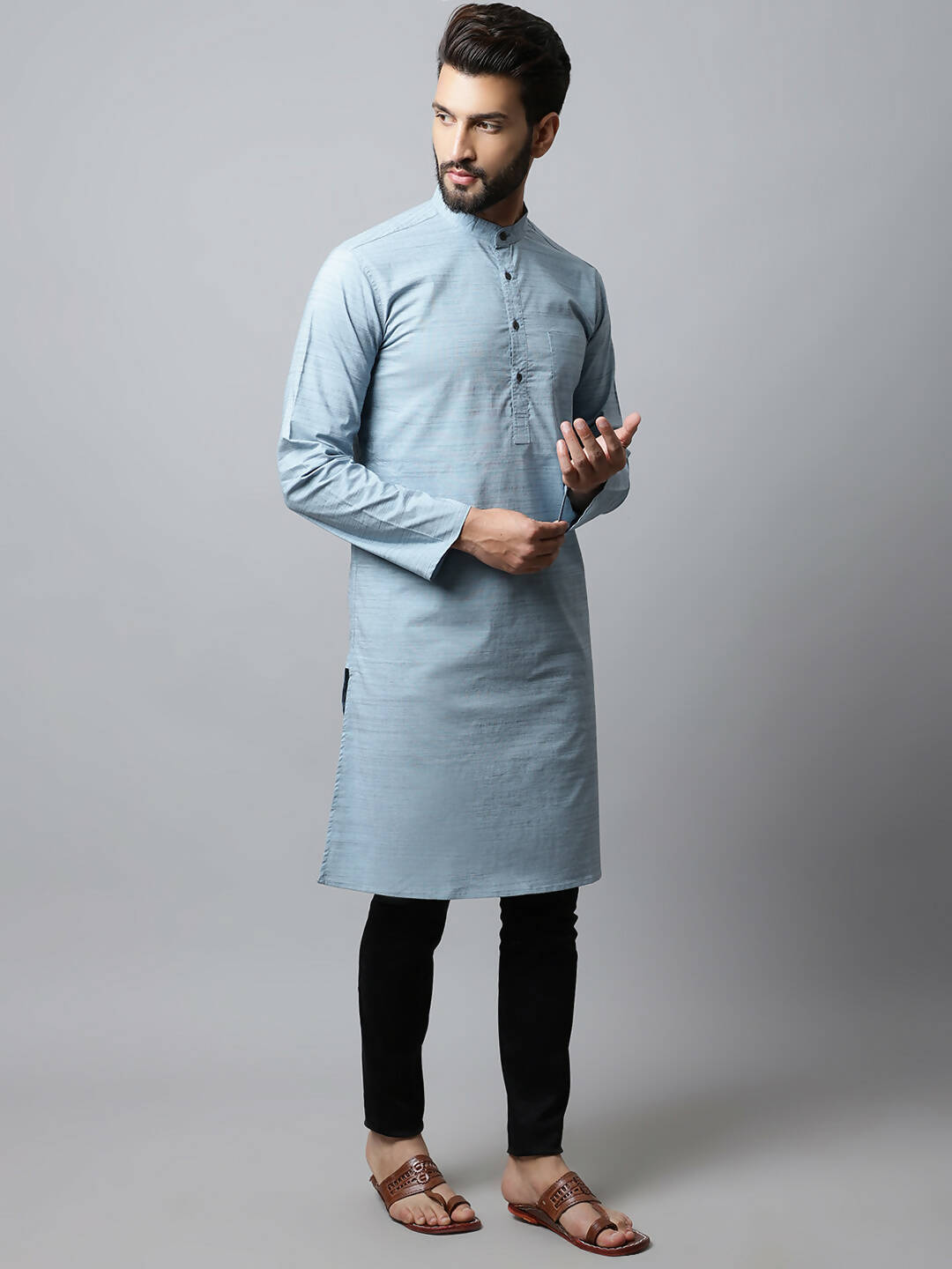 Even Apparels Blue Color Cotton Pure Cotton Men's Kurta With Side Placket (SLD1156) - Distacart
