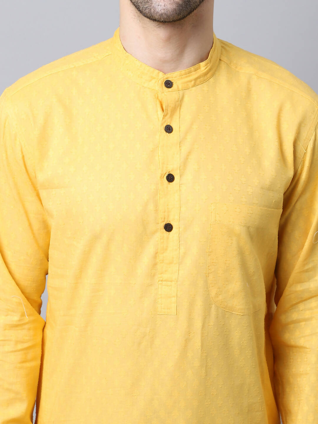 Even Apparels Yellow Pure Cotton Men's Kurta With Band Collar - Distacart