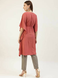 Thumbnail for FIORRA Women's Dusty Pink Poly Crepe Kaftan Type Kurta Set - Distacart