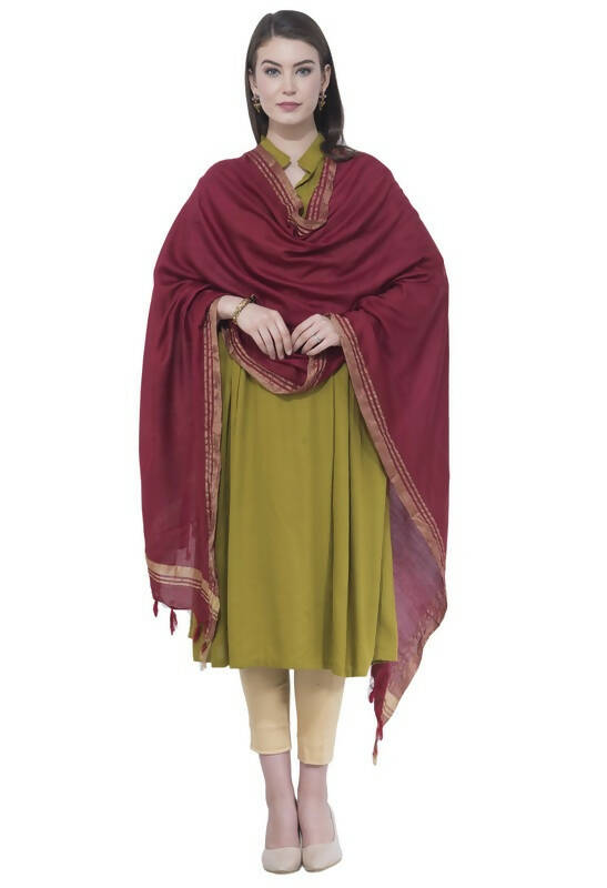 Mominos Fashion Moeza Cotton Golden Border Maroon Dupatta - Distacart