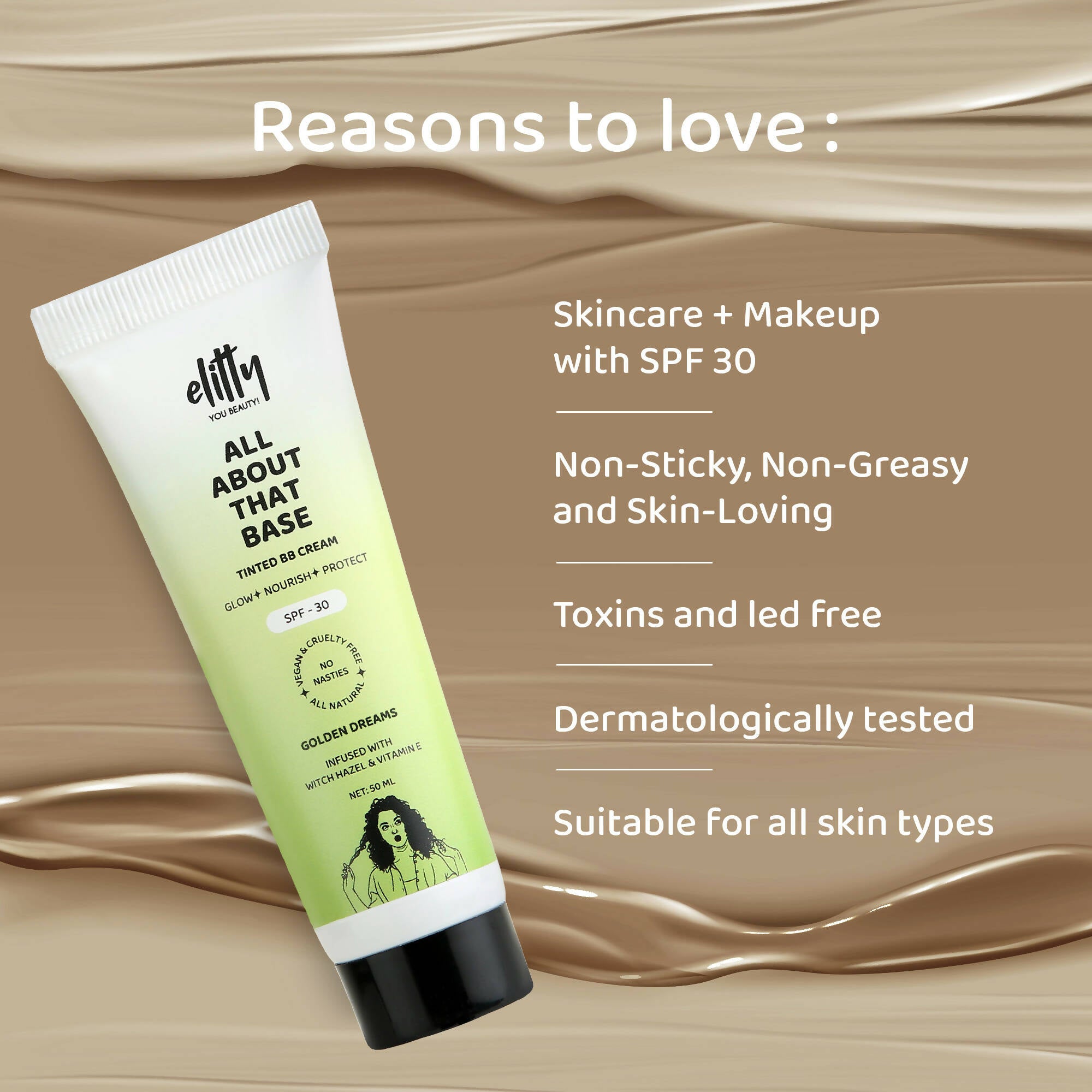 Elitty All About That Base Tinted BB Cream with SPF 30 - Golden Dreams (Deep) - Distacart