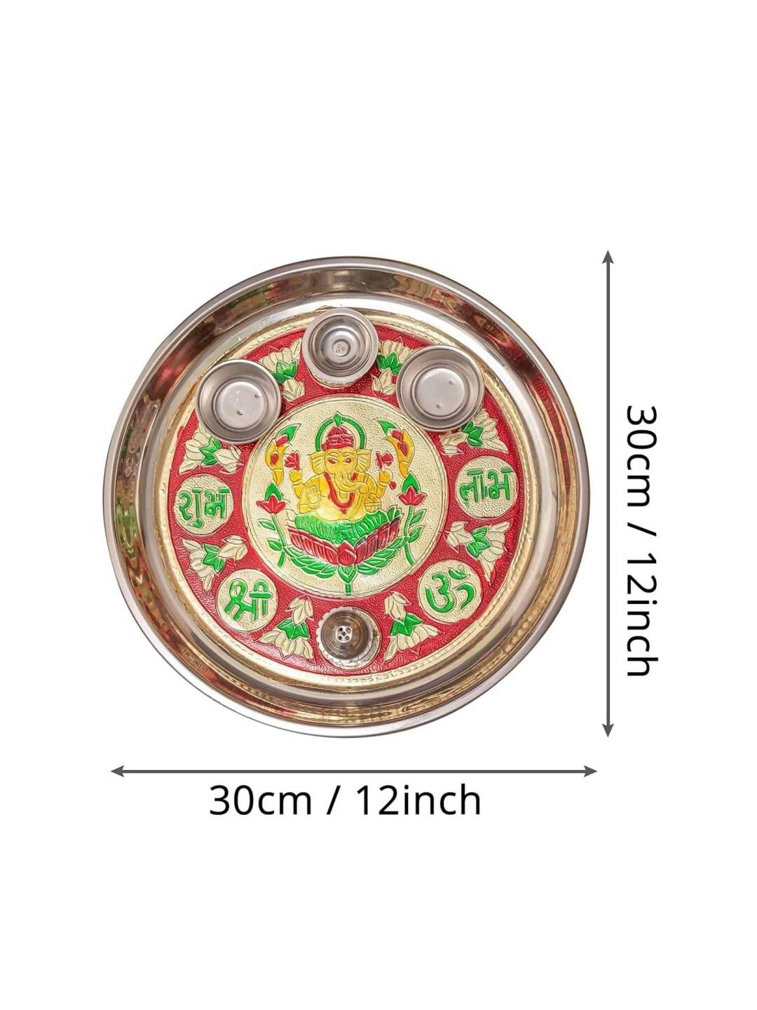 Tied Ribbons Red & Green Printed Pooja Thali With Attached Incense Diya Tilak Holder - Distacart