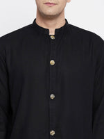 Thumbnail for Even Apparels Black Pure Cotton Men's Sherwani Kurta With Open Front - Distacart