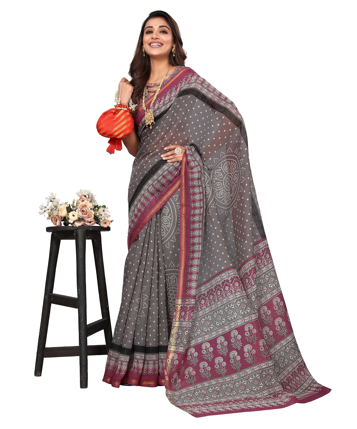 Vamika Linen Jari Border Grey Bollywood Style Saree - Distacart