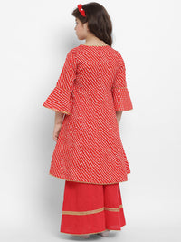 Thumbnail for Girls Red Leheriya Printed Angrakha Kurta With Solid Palazzos for Kids - Bhama - Distacart