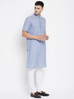 Thumbnail for Even Apparels Blue Men's H/S Pure Cotton Kurta With Band Collar - Distacart