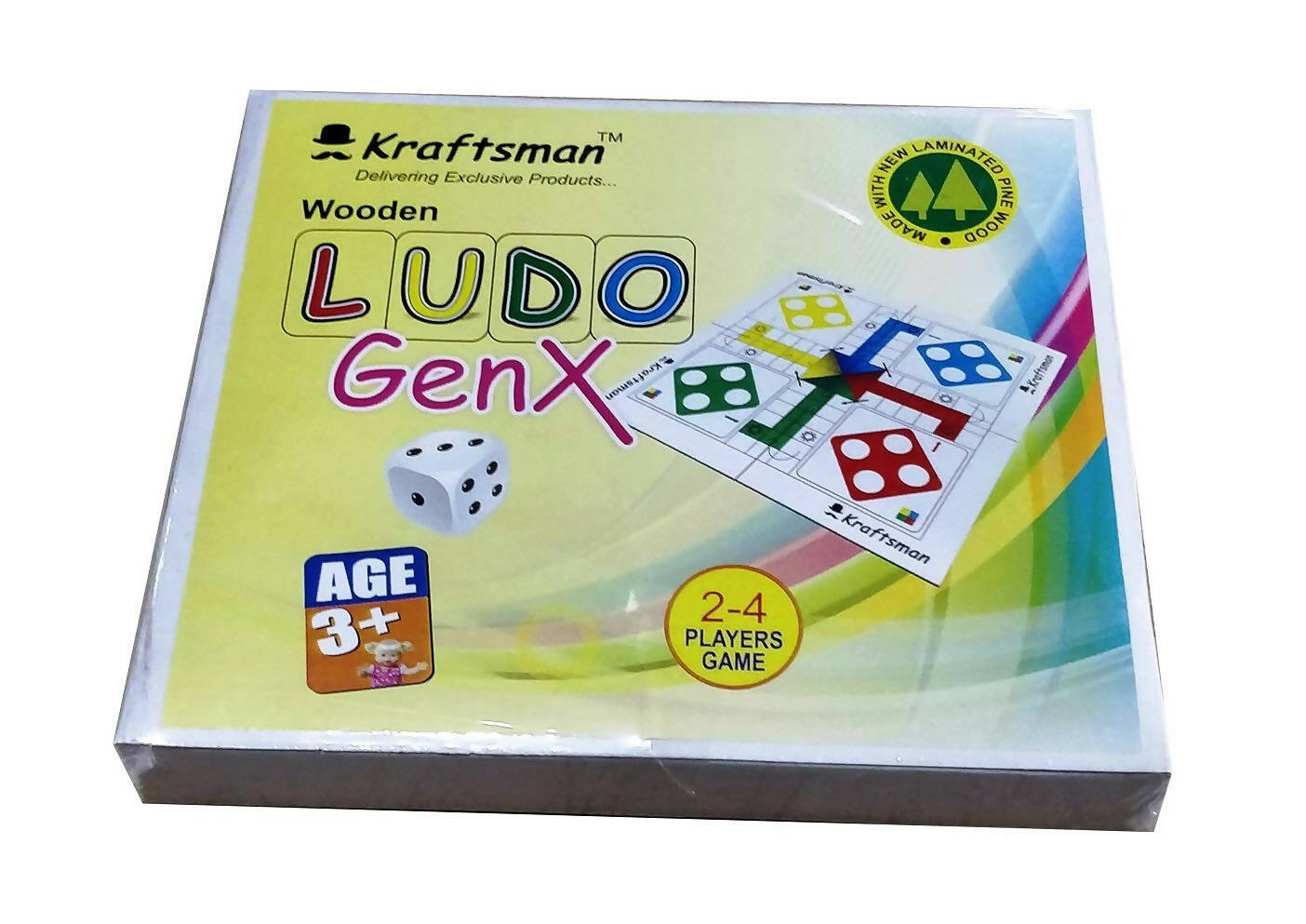 Kraftsman Wooden Portable Ludo Board Game for Kids and Adults (11×11 Inches) | Travel Pouch Included for Pawns and Dice - Distacart