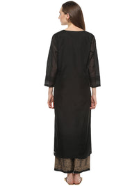Thumbnail for Women's Black And Beige Printed Kurta With Palazzos - Bhama - Distacart