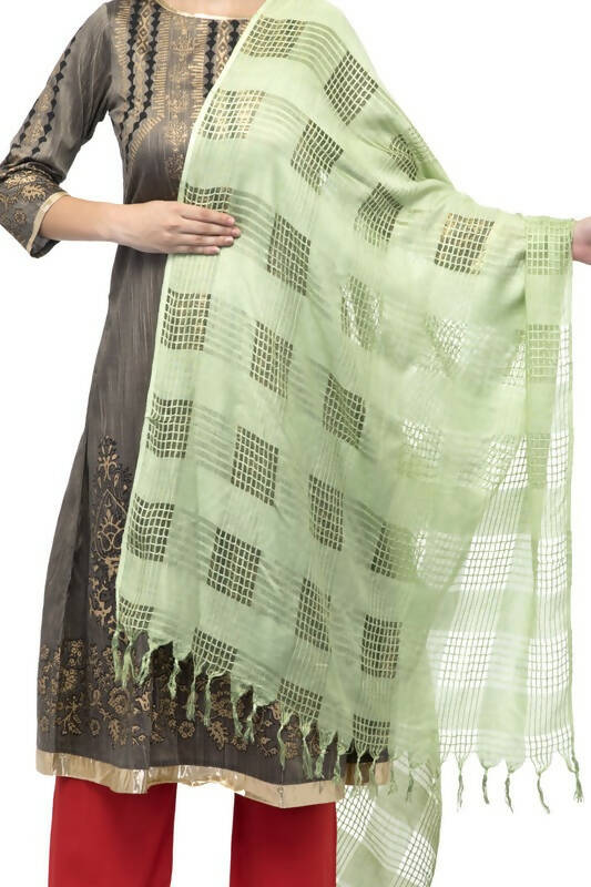Mominos Fashion Moeza Window Design Pista Green Cotton Duppata - Distacart