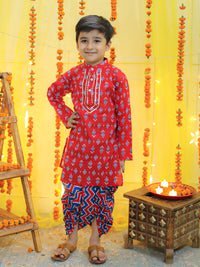 Thumbnail for NOZ2TOZ Kids Boys Ethnic Festive Wear Pure Cotton Full Sleeve Dhoti Kurta - Red - Distacart