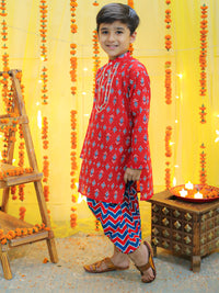 Thumbnail for NOZ2TOZ Kids Boys Ethnic Festive Wear Pure Cotton Full Sleeve Dhoti Kurta - Red - Distacart