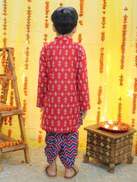 Thumbnail for NOZ2TOZ Kids Boys Ethnic Festive Wear Pure Cotton Full Sleeve Dhoti Kurta - Red - Distacart
