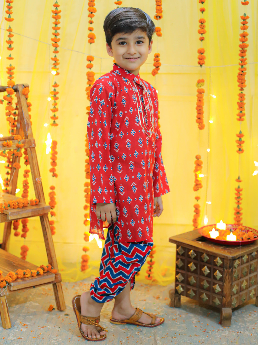 NOZ2TOZ Kids Boys Ethnic Festive Wear Pure Cotton Full Sleeve Dhoti Kurta - Red - Distacart