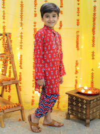Thumbnail for NOZ2TOZ Kids Boys Ethnic Festive Wear Pure Cotton Full Sleeve Dhoti Kurta - Red - Distacart