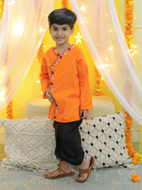 Thumbnail for NOZ2TOZ Kids Embroidery Front Open Cotton Kurta with Dhoti for Boys - Orange - Distacart