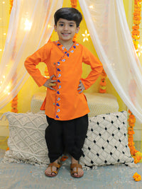 Thumbnail for NOZ2TOZ Kids Embroidery Front Open Cotton Kurta with Dhoti for Boys - Orange - Distacart