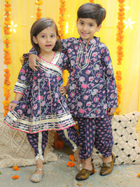 Thumbnail for NOZ2TOZ Kids Pure Cotton Full Sleeve Printed Kurta with Printed Dhoti - Blue - Distacart