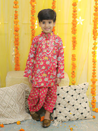 Thumbnail for NOZ2TOZ Kids Pure Cotton Full Sleeve Printed Kurta with Printed Dhoti - Red - Distacart