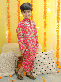 Thumbnail for NOZ2TOZ Kids Pure Cotton Full Sleeve Printed Kurta with Printed Dhoti - Red - Distacart
