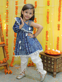 Thumbnail for NOZ2TOZ Kids Girls Pure Cotton Printed One Sleeve Ruffle Kurti with Dhoti- Indo Western Clothing Sets - Blue - Distacart
