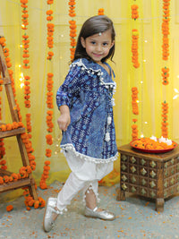Thumbnail for NOZ2TOZ Kids Girls Pure Cotton Printed One Sleeve Ruffle Kurti with Dhoti- Indo Western Clothing Sets - Blue - Distacart