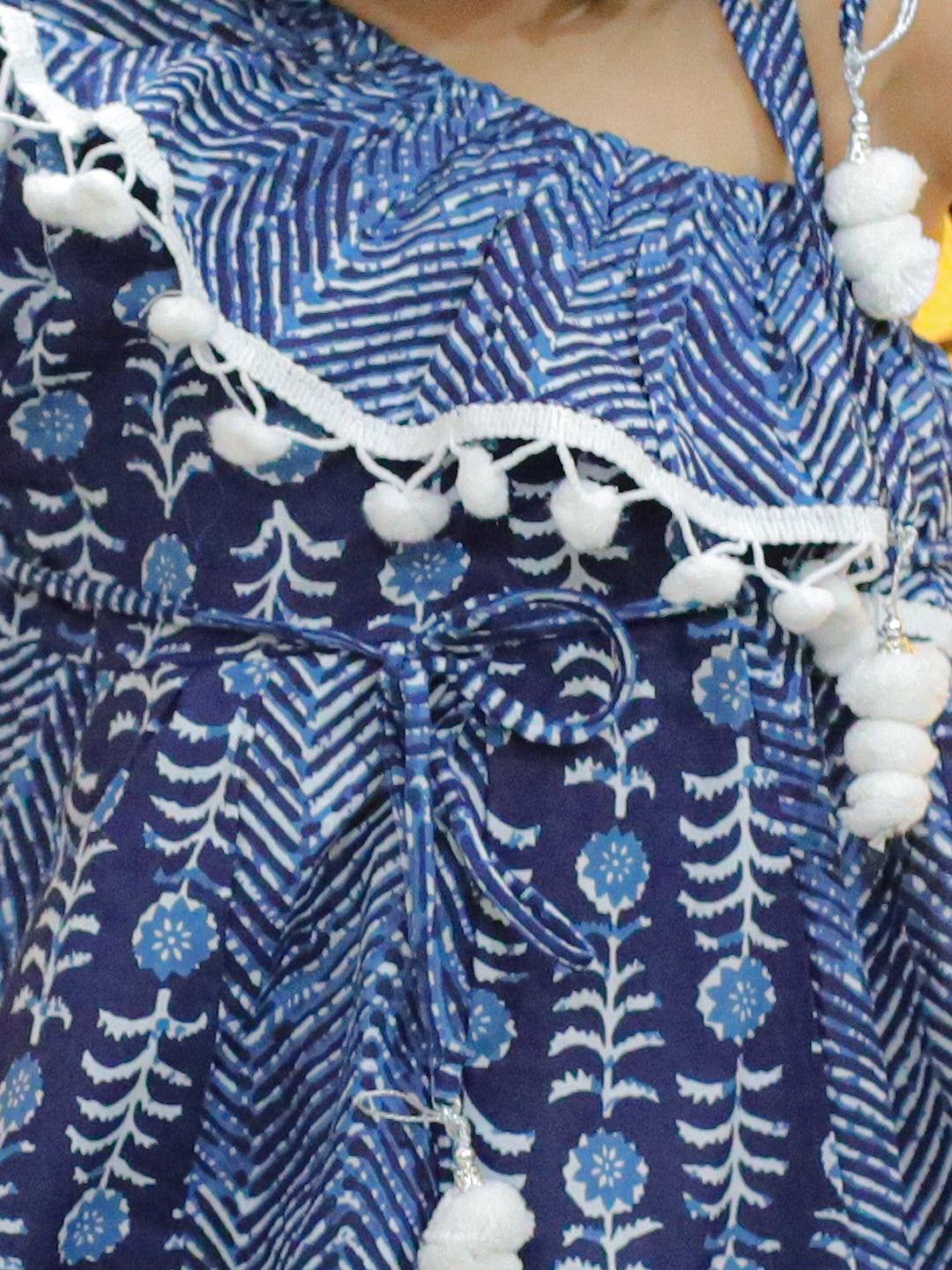 NOZ2TOZ Kids Girls Pure Cotton Printed One Sleeve Ruffle Kurti with Dhoti- Indo Western Clothing Sets - Blue - Distacart