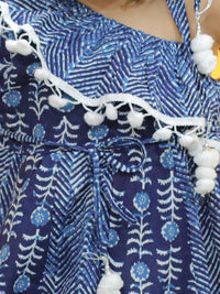 Thumbnail for NOZ2TOZ Kids Girls Pure Cotton Printed One Sleeve Ruffle Kurti with Dhoti- Indo Western Clothing Sets - Blue - Distacart