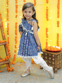 Thumbnail for NOZ2TOZ Kids Girls Pure Cotton Printed One Sleeve Ruffle Kurti with Dhoti- Indo Western Clothing Sets - Blue - Distacart