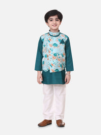 Thumbnail for NOZ2TOZ Kids Attached Floral print Jacket Cotton Kurta Pajama For Boys -Green - Distacart