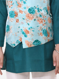 Thumbnail for NOZ2TOZ Kids Attached Floral print Jacket Cotton Kurta Pajama For Boys -Green - Distacart