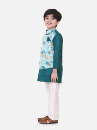 Thumbnail for NOZ2TOZ Kids Attached Floral print Jacket Cotton Kurta Pajama For Boys -Green - Distacart