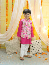 Thumbnail for NOZ2TOZ Kids Boys Ethnic Attached Floral printed Jacket Cotton Kurta Pajama - Pink - Distacart
