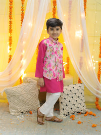 Thumbnail for NOZ2TOZ Kids Boys Ethnic Attached Floral printed Jacket Cotton Kurta Pajama - Pink - Distacart