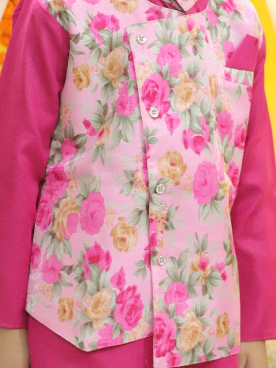 NOZ2TOZ Kids Boys Ethnic Attached Floral printed Jacket Cotton Kurta Pajama - Pink - Distacart