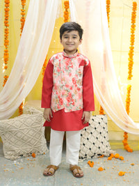 Thumbnail for NOZ2TOZ Kids Boys Ethnic Attached Floral printed Jacket Cotton Kurta Pajama - Red - Distacart