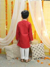 Thumbnail for NOZ2TOZ Kids Boys Ethnic Attached Floral printed Jacket Cotton Kurta Pajama - Red - Distacart