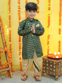 Thumbnail for NOZ2TOZ Kids Boys Ethnic Festive Wear Jacquard Full Sleeve Sherwani with Dhoti - Green - Distacart