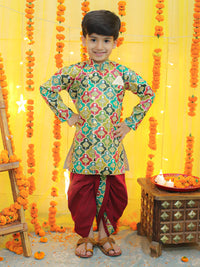 Thumbnail for NOZ2TOZ Kids Boys Ethnic Festive Floral Printed Full Sleeve Sherwani with Cotton Dhoti - Multi - Distacart