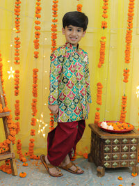 Thumbnail for NOZ2TOZ Kids Boys Ethnic Festive Floral Printed Full Sleeve Sherwani with Cotton Dhoti - Multi - Distacart