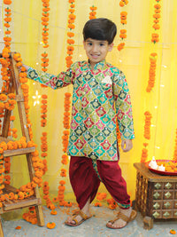 Thumbnail for NOZ2TOZ Kids Boys Ethnic Festive Floral Printed Full Sleeve Sherwani with Cotton Dhoti - Multi - Distacart