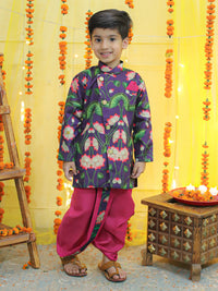 Thumbnail for NOZ2TOZ Kids Boys Ethnic Festive Floral Printed Full Sleeve Sherwani with Cotton Dhoti - Purple - Distacart