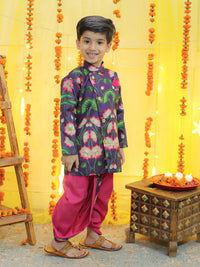 Thumbnail for NOZ2TOZ Kids Boys Ethnic Festive Floral Printed Full Sleeve Sherwani with Cotton Dhoti - Purple - Distacart