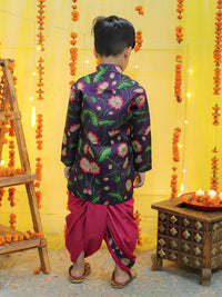 Thumbnail for NOZ2TOZ Kids Boys Ethnic Festive Floral Printed Full Sleeve Sherwani with Cotton Dhoti - Purple - Distacart