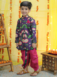 Thumbnail for NOZ2TOZ Kids Boys Ethnic Festive Floral Printed Full Sleeve Sherwani with Cotton Dhoti - Purple - Distacart