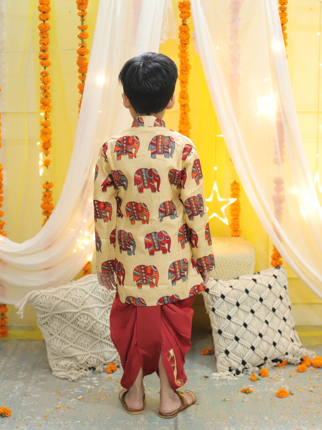 NOZ2TOZ Kids Boys Ethnic Hathi Print Full Sleeve Sherwani - Red - Distacart