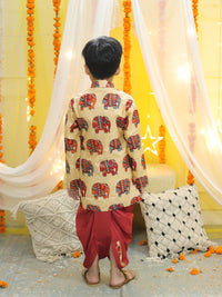 Thumbnail for NOZ2TOZ Kids Boys Ethnic Hathi Print Full Sleeve Sherwani - Red - Distacart