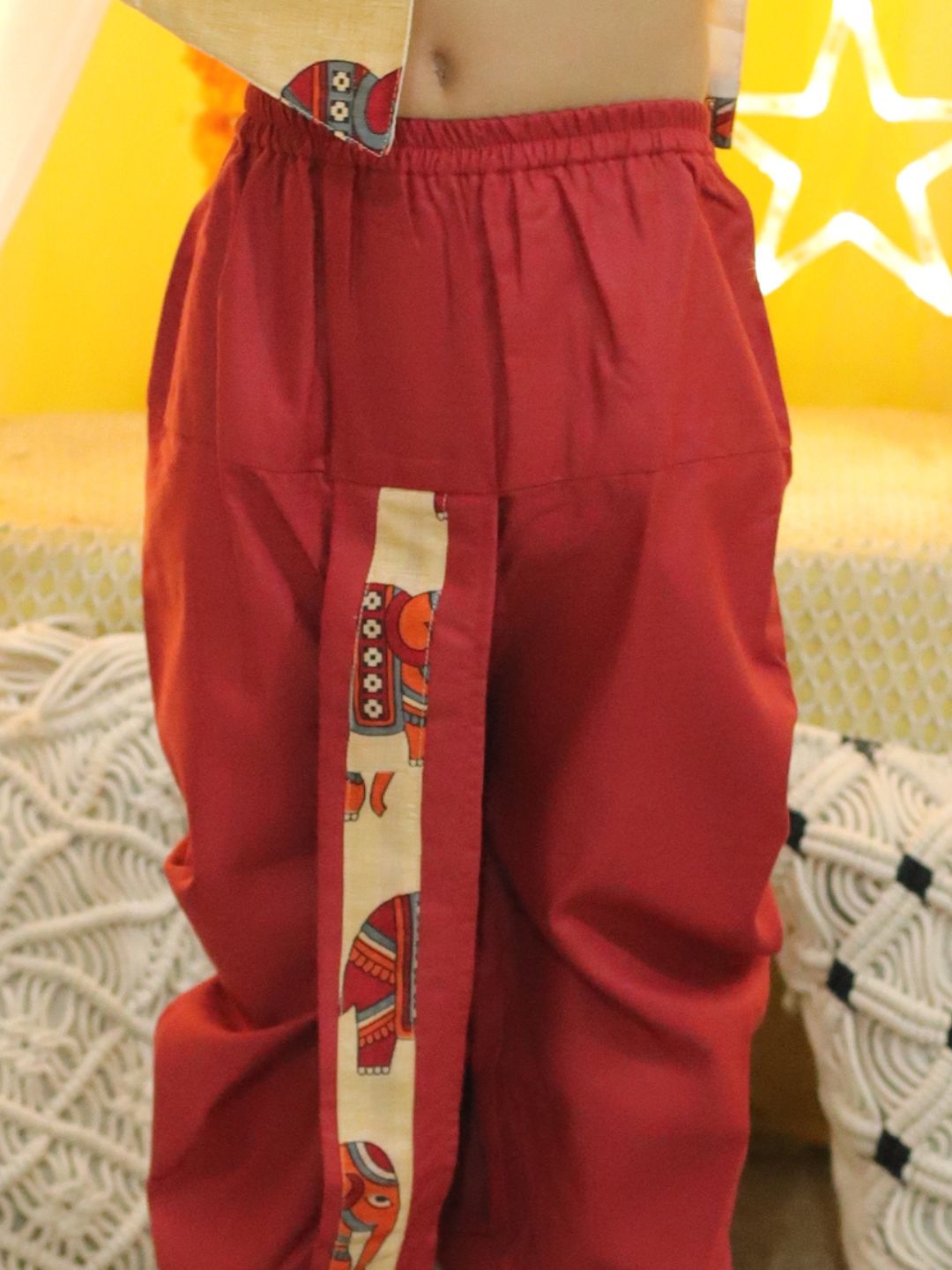 NOZ2TOZ Kids Boys Ethnic Hathi Print Full Sleeve Sherwani - Red - Distacart