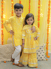 Thumbnail for NOZ2TOZ Kids Pure Cotton Printed Kurta Sharara with Dupatta for Girls - Yellow - Distacart