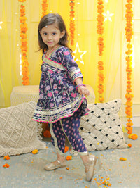Thumbnail for NOZ2TOZ Kids Pure Cotton 3/4th Sleeve Anarkali Kurta with Dhoti - Blue - Distacart